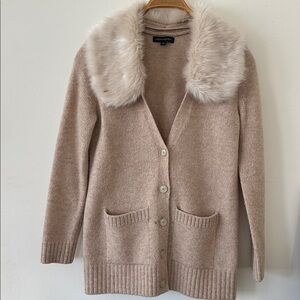 Banana Republic Beige Knit Cardigan with removal collar.